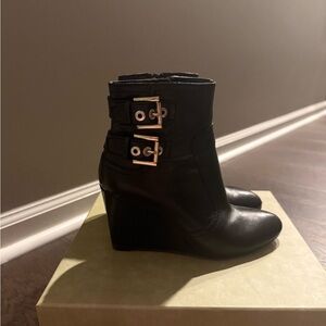 Nine West Black Heeled Boots with gold Buckles